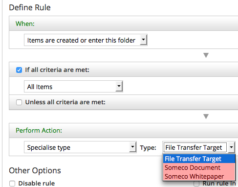 Specialize type action with in rule config